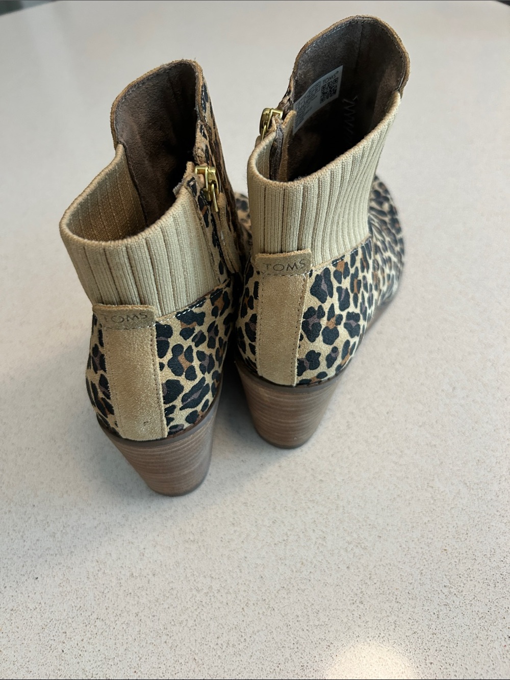 Toms Leopard Print Platform Ankle Boots in Tan and Black